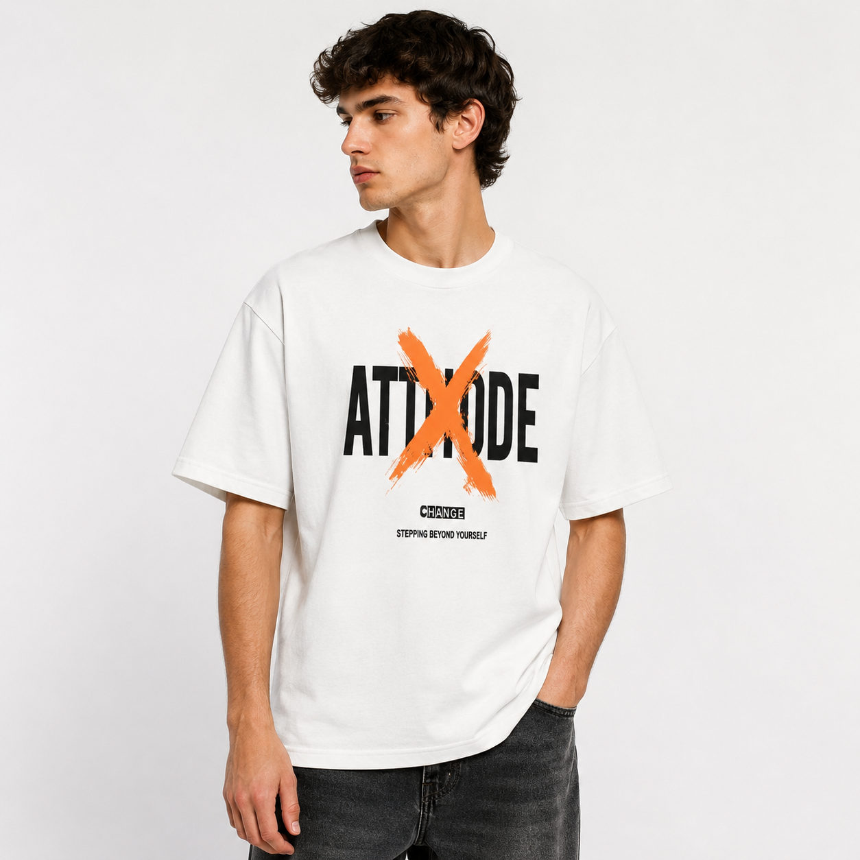 Attitude" Skull Oversized Graphic Tee